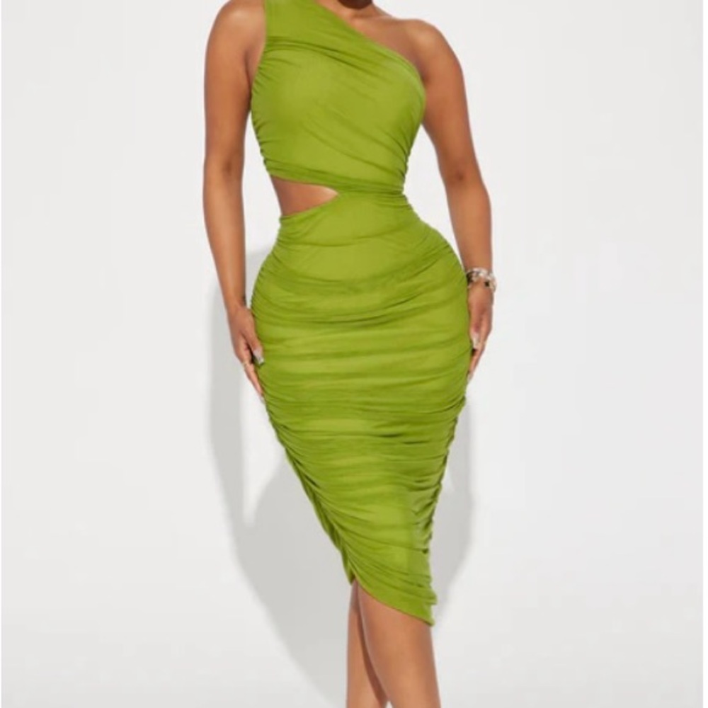 Fashion Nova One-Shoulder Lime Dress